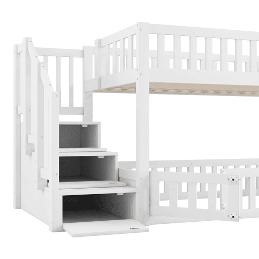 Cama alta 90x200 - Escada com arrumação - Branco