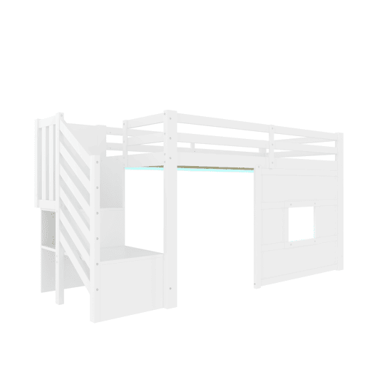 Cama alta 90x200 - com escada de arrumação e janela - Branco