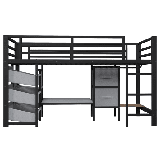 Cama alta 90x200 cm - Com almofada, arrumação, LED multicolorido, ganchos - Preto