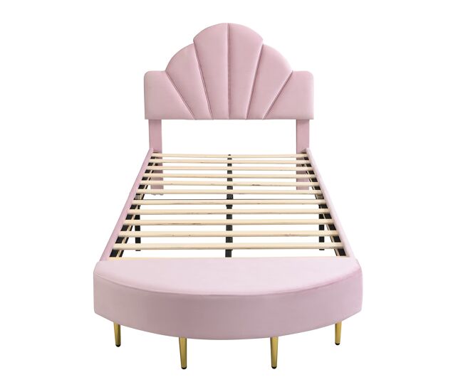 Cama individual tapizada 90x200 - cabecero de terciopelo, banco a juego, marco estable - rosa