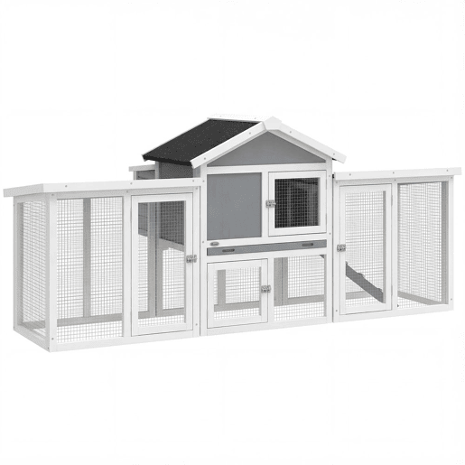 PawHut Galinheiro Grande para Exterior de Madeira 204x85x93 cm com Caixa de Nidificação Cercado Bandeja Removível Telhado Impermeável, Rampa e Poleiro Cinzento