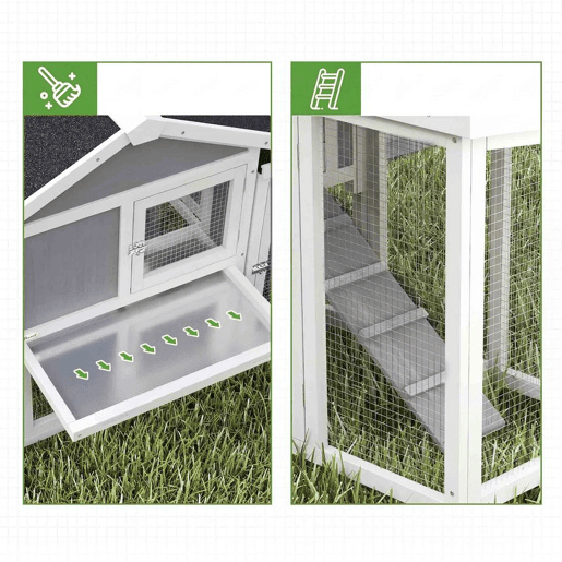 PawHut Galinheiro Grande para Exterior de Madeira 204x85x93 cm com Caixa de Nidificação Cercado Bandeja Removível Telhado Impermeável, Rampa e Poleiro Cinzento