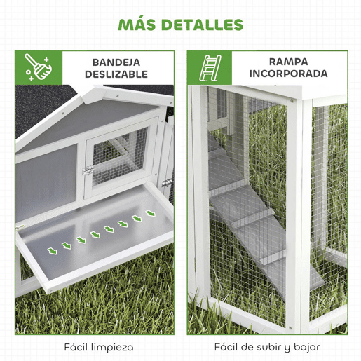 PawHut Galinheiro Grande para Exterior de Madeira 204x85x93 cm com Caixa de Nidificação Cercado Bandeja Removível Telhado Impermeável, Rampa e Poleiro Cinzento