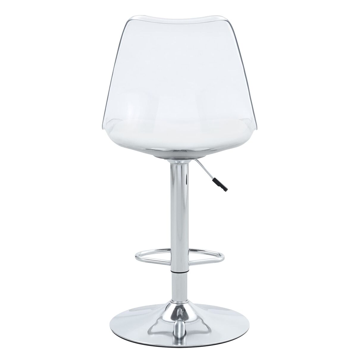 Taburetes de bar 2 uds - regulables y giratorios 360°, respaldo transparente - plata/transparente