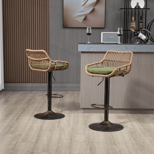 Conjunto de 2 bancos de bar ajustáveis - com apoio para os pés para cozinha e sala de jantar - verde