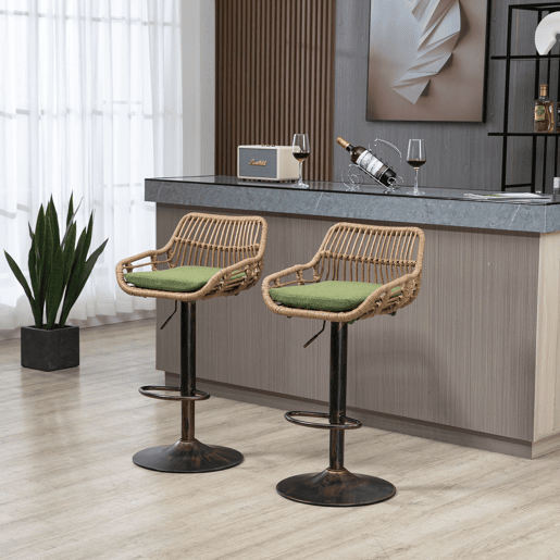 Conjunto de 2 bancos de bar ajustáveis - com apoio para os pés para cozinha e sala de jantar - verde