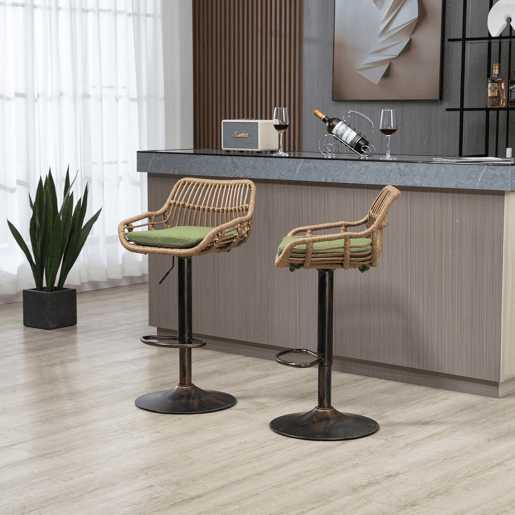 Conjunto de 2 bancos de bar ajustáveis - com apoio para os pés para cozinha e sala de jantar - verde