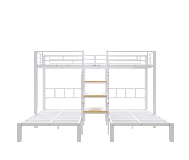 Litera triple 140x200+90x200 - led, escritorio, usb y enchufe - blanco