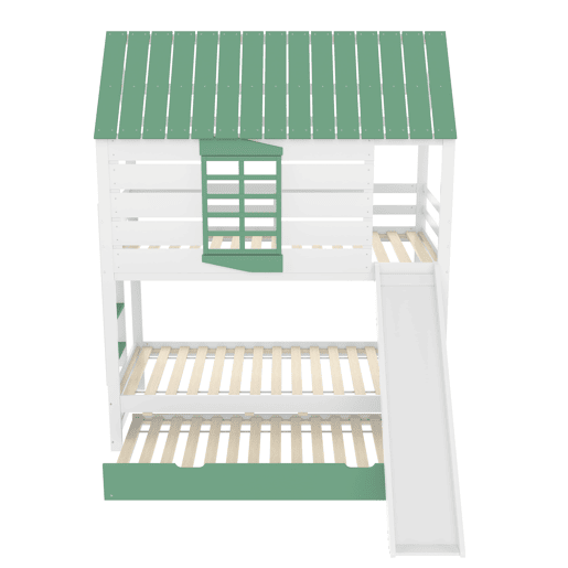 Cama alta 90x200 - com escorregador e cama extra - Branco+Verde