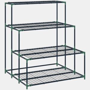 Outsunny Suporte para Plantas de 4 Níveis Estante para Plantas de Aço Design em Escada Suporte para Vasos para Interior e Exterior Jardim Varanda e Pátio, 94x84x110 cm Verde Escuro