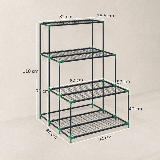 Outsunny Suporte para Plantas de 4 Níveis Estante para Plantas de Aço Design em Escada Suporte para Vasos para Interior e Exterior Jardim Varanda e Pátio, 94x84x110 cm Verde Escuro