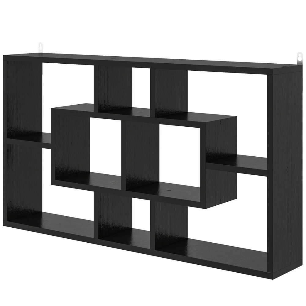 Homcom estante de pared decorativo, estantería para libro, cds, baldas flotantes con 8 cubos, 85x14,5x47,5 cm, carga 20kg, para oficina, estudio, salón, negro