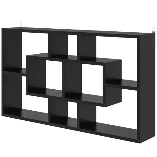 HOMCOM Estante de Parede Decorativa, Estante para Livros CDs Prateleiras Flutuantes com 8 Cubos 85x14,5x47,5 cm Suporta 20kg para Escritório Estudo Sala Preto