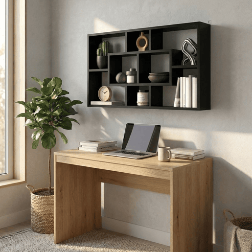 HOMCOM Estante de Parede Decorativa, Estante para Livros CDs Prateleiras Flutuantes com 8 Cubos 85x14,5x47,5 cm Suporta 20kg para Escritório Estudo Sala Preto