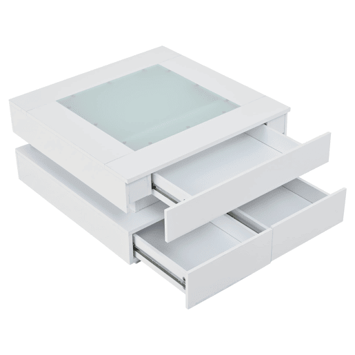 Mesa de centro 70x70x35cm - LED, 3 gavetas, vidro, alto brilho - Branco Mesa de centro 70x70x35cm - LED, 3 gavetas, vidro, alto brilho - Branco