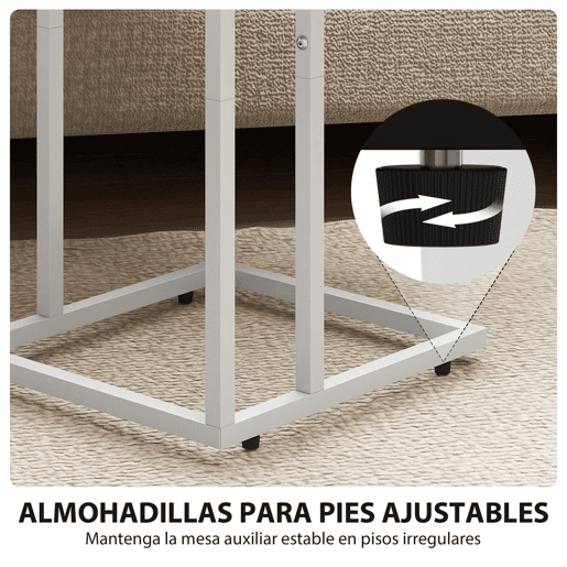 HOMCOM Mesa Auxiliar com Estação de Carga Mesa Auxiliar para Sofá com Tampo Dobrável e Pés Ajustáveis Mesinha Auxiliar para Sala Quarto 39x29x57 cm Branco e Madeira