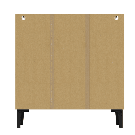 Sapateira moderna 90x32x94 cm - 3 portas, prateleira, estrutura preta, decoração cinzenta - Madeira clara