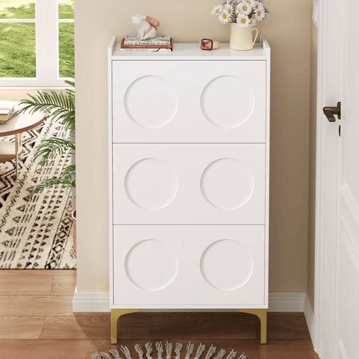 Sapateira com 3 níveis - amplo espaço de arrumação, pés metálicos, design moderno e luminoso - Branco