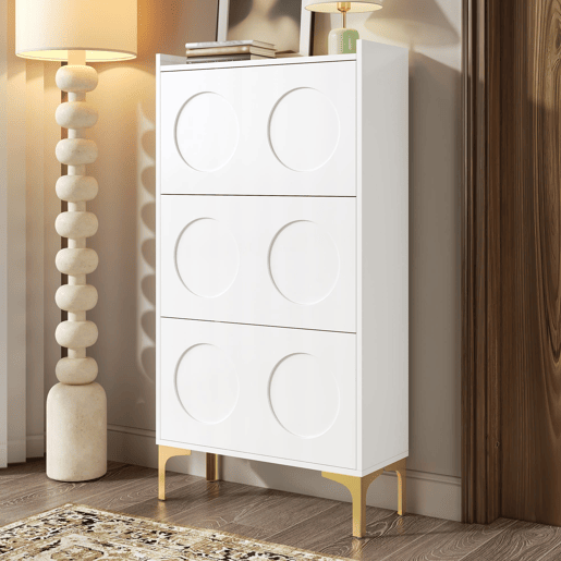 Sapateira com 3 níveis - amplo espaço de arrumação, pés metálicos, design moderno e luminoso - Branco
