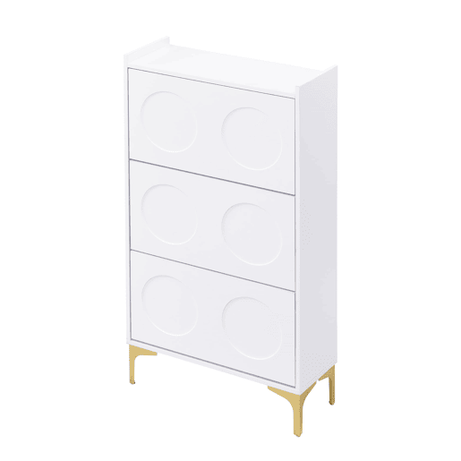 Sapateira com 3 níveis - amplo espaço de arrumação, pés metálicos, design moderno e luminoso - Branco