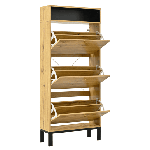 Sapateira alta 147 cm - 3 portas basculantes com compartimentos - Natural