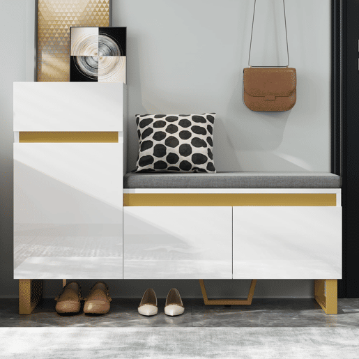 Sapateira de 4 níveis 80x35x110 cm - Armário moderno com gavetas e portas - Branco