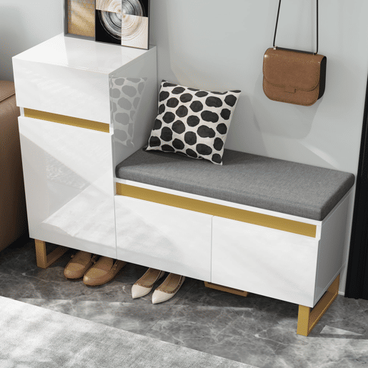 Sapateira de 4 níveis 80x35x110 cm - Armário moderno com gavetas e portas - Branco