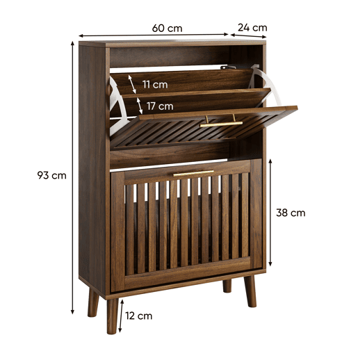 Sapateiro 60 cm - estilo medieval moderno, 2 gavetas rebatíveis - nogueira