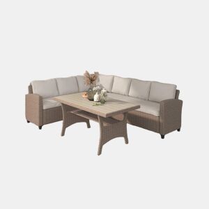 Sofá de Canto + Mesa em Rattan PE Marrom. Móveis de Jardim e Exterior, 237cm