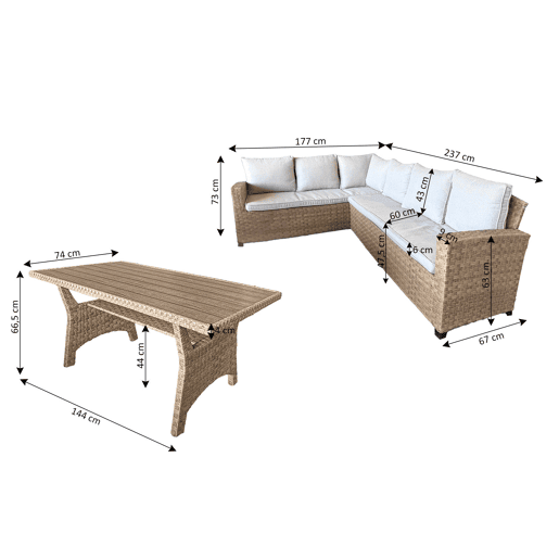 Sofá de Canto + Mesa em Rattan PE Marrom. Móveis de Jardim e Exterior, 237cm Sofá de Canto + Mesa em Rattan PE Marrom. Móveis de Jardim e Exterior, 237cm