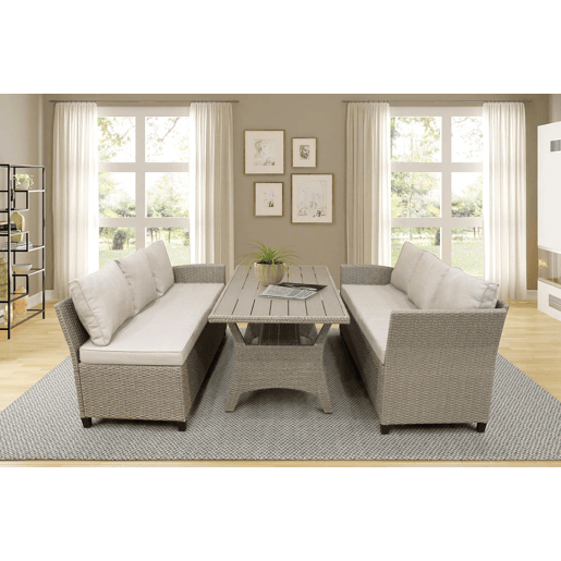 Sofá de Canto + Mesa em Rattan PE Marrom. Móveis de Jardim e Exterior, 237cm Sofá de Canto + Mesa em Rattan PE Marrom. Móveis de Jardim e Exterior, 237cm