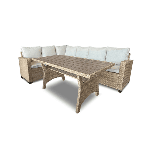 Sofá de Canto + Mesa em Rattan PE Marrom. Móveis de Jardim e Exterior, 237cm Sofá de Canto + Mesa em Rattan PE Marrom. Móveis de Jardim e Exterior, 237cm
