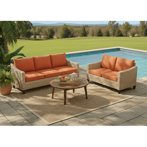 Conjunto de sofá Sanstar 3+2 em rattan PE. Móveis para jardim e pátio, laranja.
