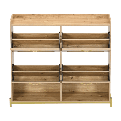 Sapateira 108,5x24x100 cm - 4 portas com rattan, estrutura metálica e prateleira superior - Carvalho claro