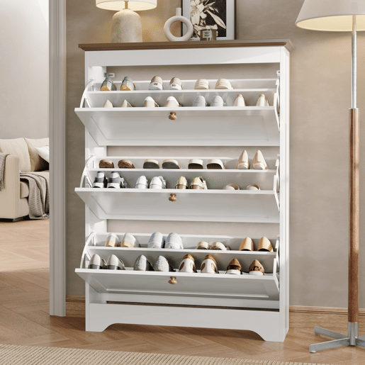 Sapateira de 3 portas - grande capacidade, puxadores redondos, para entradacorredor - Branco Sapateira de 3 portas - grande capacidade, puxadores redondos, para entradacorredor - Branco