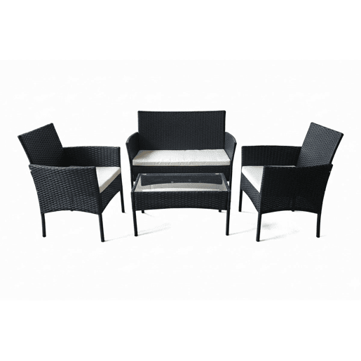 Conjunto de sofá, mesa e 2 cadeiras em rattan PE. Mobiliário para jardim e pátio.
