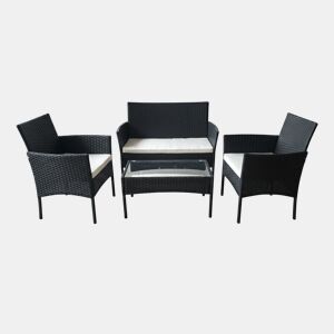 Conjunto de sofá, mesa e 2 cadeiras em rattan PE. Mobiliário para jardim e pátio.