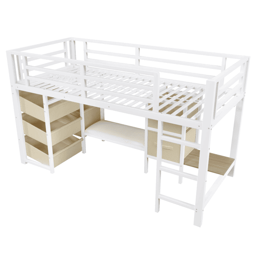 Cama individual 90x200 cm - Cama alta com arrumação, LED multicolorido, metal, sem colchão - Branco Cama individual 90x200 cm - Cama alta com arrumação, LED multicolorido, metal, sem colchão - Branco