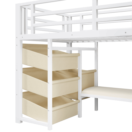 Cama individual 90x200 cm - Cama alta com arrumação, LED multicolorido, metal, sem colchão - Branco Cama individual 90x200 cm - Cama alta com arrumação, LED multicolorido, metal, sem colchão - Branco