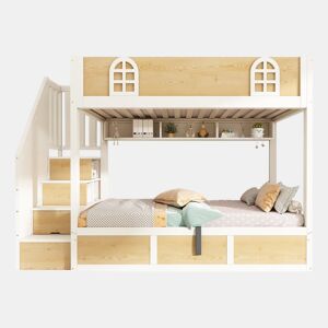Beliche infantil 90x200 cm - com escada e arrumação, segurança, sem colchão - branco e natural