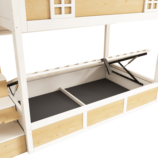 Beliche infantil 90x200 cm - com escada e arrumação, segurança, sem colchão - branco e natural