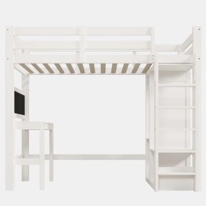 Cama individual alta 90x200 - secretária, armário aberto e prateleiras, com proteção - branco