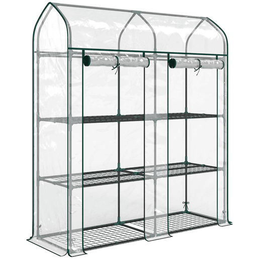 Outsunny Estufa Pequena de 3 Níveis, Estufa de Exterior com 2 Portas Enroláveis, Estrutura de Aço e Cobertura de Plástico Anti-UV para Cultivo de Plantas, Flores, 143x46x165 cm, Transparente