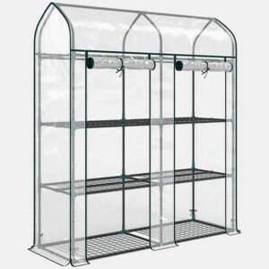 Outsunny Estufa Pequena de 3 Níveis, Estufa de Exterior com 2 Portas Enroláveis, Estrutura de Aço e Cobertura de Plástico Anti-UV para Cultivo de Plantas, Flores, 143x46x165 cm, Transparente