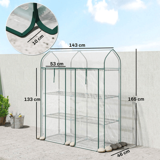 Outsunny Estufa Pequena de 3 Níveis, Estufa de Exterior com 2 Portas Enroláveis, Estrutura de Aço e Cobertura de Plástico Anti-UV para Cultivo de Plantas, Flores, 143x46x165 cm, Transparente