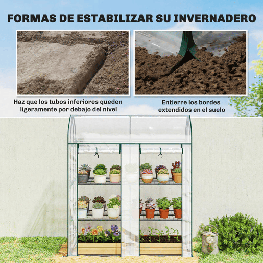 Outsunny Estufa Pequena de 3 Níveis, Estufa de Exterior com 2 Portas Enroláveis, Estrutura de Aço e Cobertura de Plástico Anti-UV para Cultivo de Plantas, Flores, 143x46x165 cm, Transparente