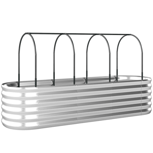 Outsunny Caixa de Plantio Exterior Grande com Cobertura de Estufa e Rede Caixa de Cultivo de Aço Galvanizado com Fundo Aberto Resistente às Intempéries, para Jardim Terraço 200x60x103 cm Prateado