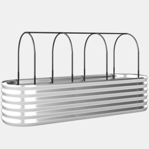 Outsunny Caixa de Plantio Exterior Grande com Cobertura de Estufa e Rede Caixa de Cultivo de Aço Galvanizado com Fundo Aberto Resistente às Intempéries, para Jardim Terraço 200x60x103 cm Prateado