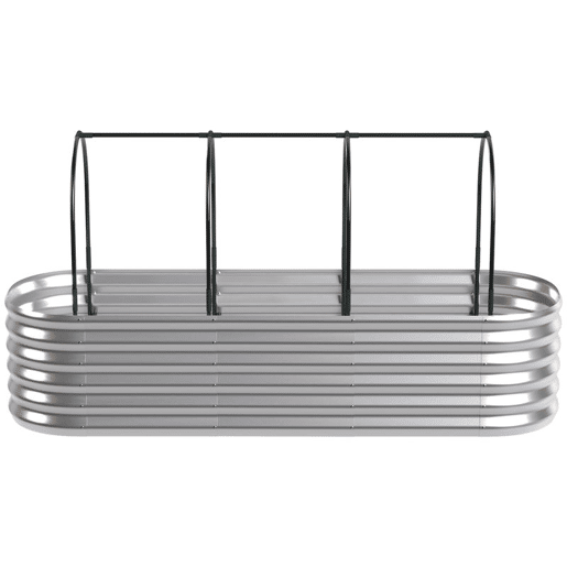 Outsunny Caixa de Plantio Exterior Grande com Cobertura de Estufa e Rede Caixa de Cultivo de Aço Galvanizado com Fundo Aberto Resistente às Intempéries, para Jardim Terraço 200x60x103 cm Prateado