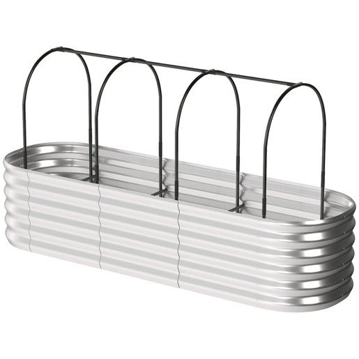 Outsunny Caixa de Plantio Exterior Grande com Cobertura de Estufa e Rede Caixa de Cultivo de Aço Galvanizado com Fundo Aberto Resistente às Intempéries, para Jardim Terraço 200x60x103 cm Prateado